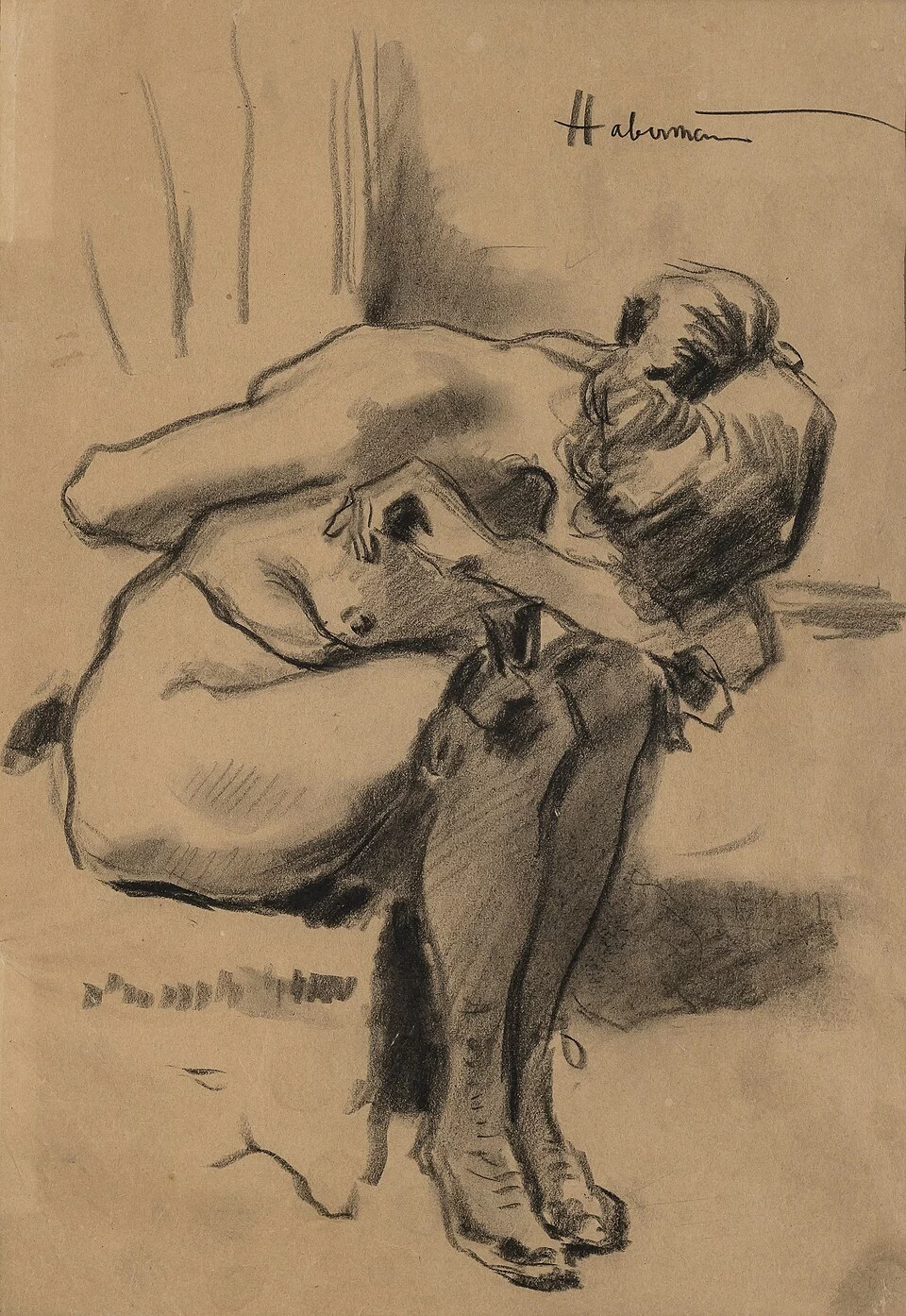 Hugo von Habermann - ragazza nuda chinata